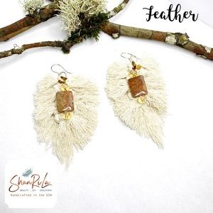 NWT ShanRiLa Macrame & Stone Feather Earrings